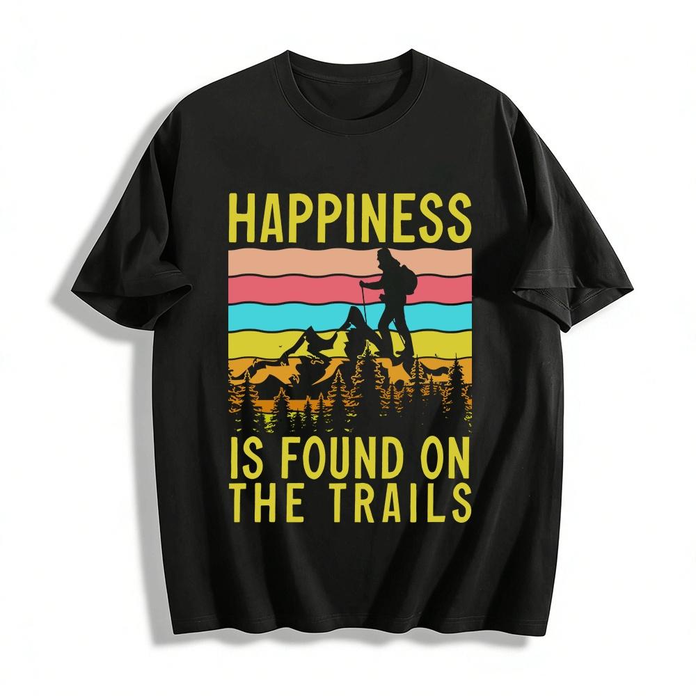 Happiness Is Found On The Trails Hiking Graphic Tee Pure cotton T-shirt XXS