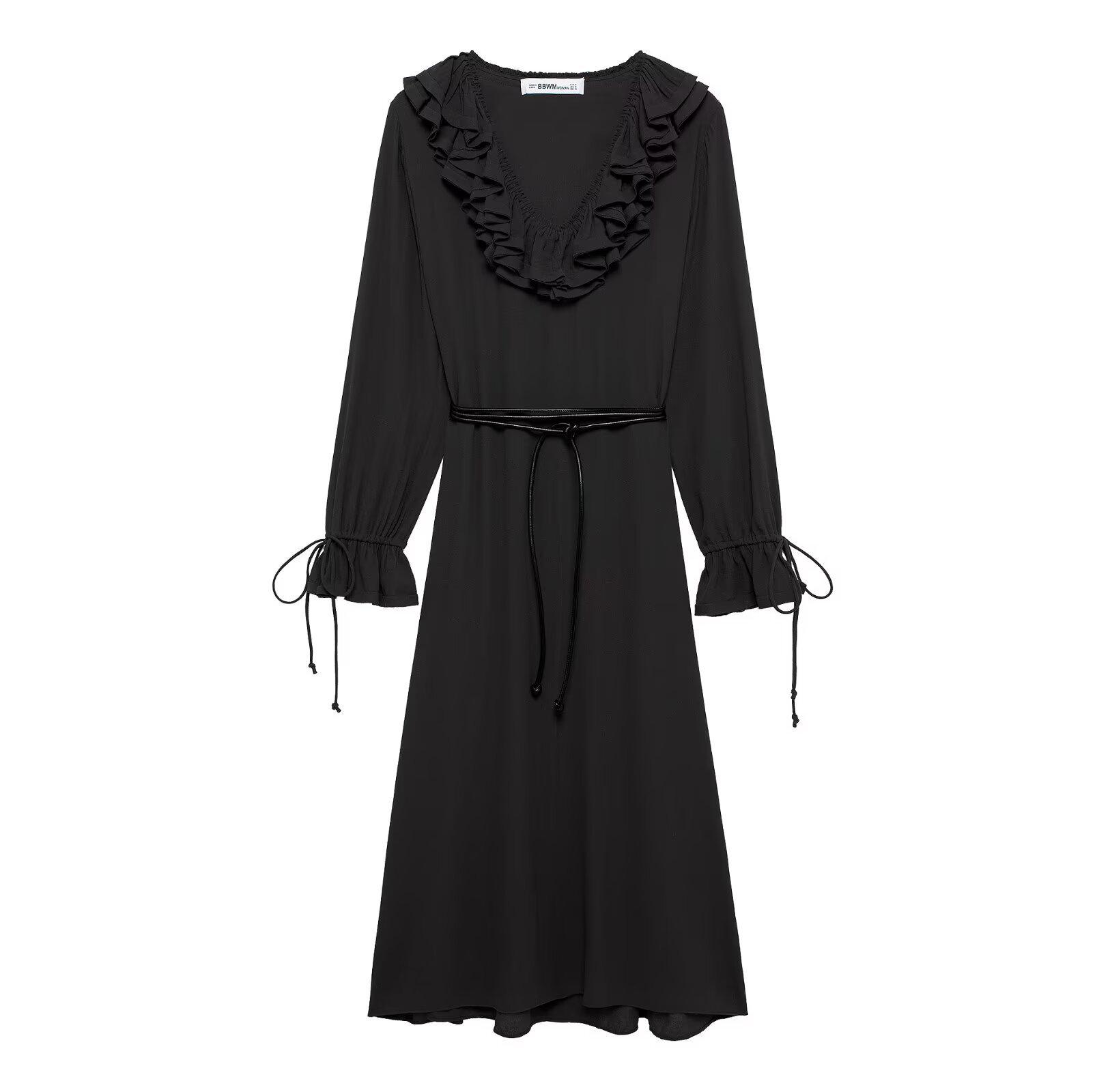 

Весна 2025 Европейское и Американское Женское Многослойное Миди-платье Small чёрный