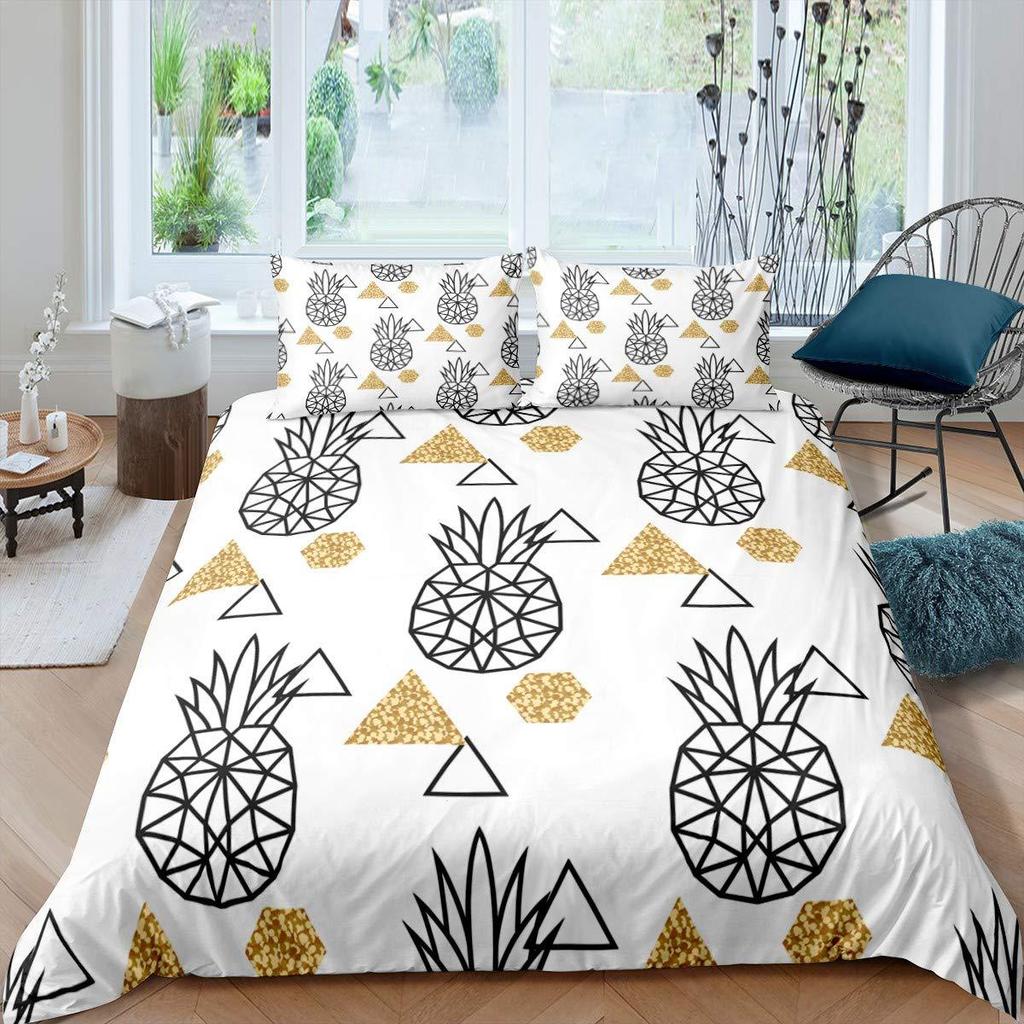 Pineapple Duvet Set Tropical Fruit Beach Print Bedding Set Teen Bedroom Decoration Three-Piece Set