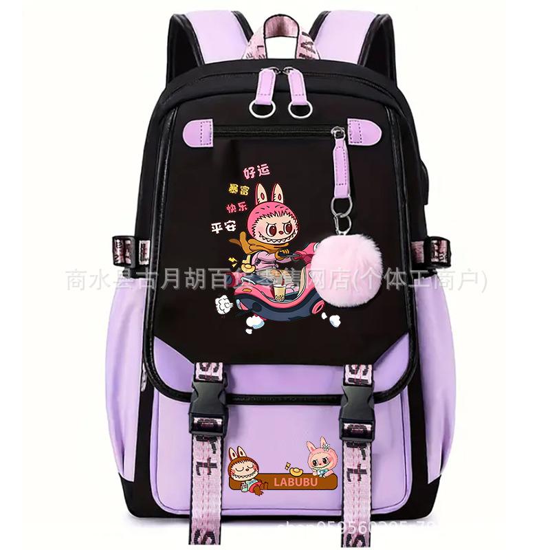 School Bag Printed Backpack USB Port Anime Cartoon Student Large Capacity Canvas Bag