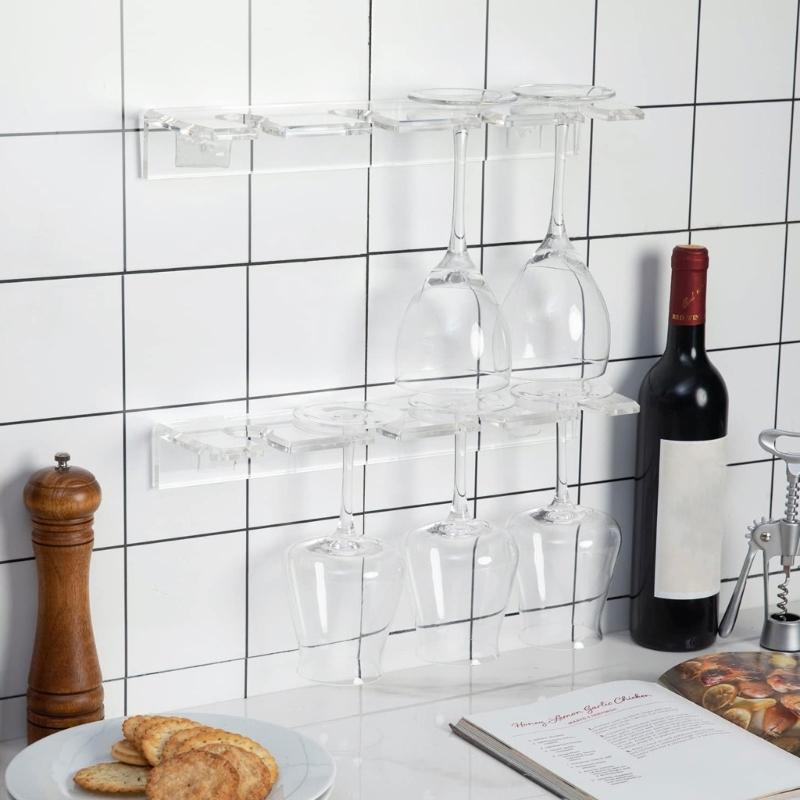 2Pcs Clear Acrylic Wine Glass Holder Wall Mounted Stemware Hangings Rack Glassware Holder Rack Wine Glass Rack Gifts