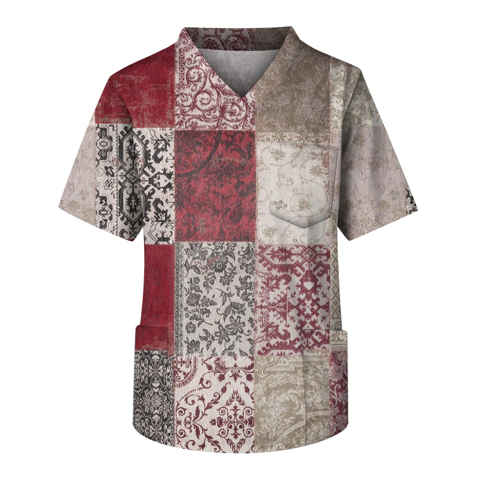 

Мужской топ с короткими рукавами и V-образным вырезом с винтажным принтом и нагрудным карманом XL красный