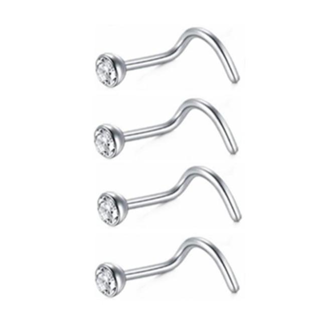 4/12PCS Stainless Steel Zircon Nose Piercing Stud Set L Shape Nose Ring Lot Twist Nose Ring Stud Bulk Body Piercing Nariz Pack