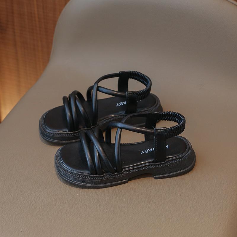 Summer Girls Beach Shoes Versatile Soft Solid Color Non-slip Children Fashion Casual Sandals PU Open-toe Slip-on Breatheable PU