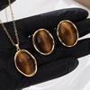 Autumn And Winter Retro French Design Imitation Tiger'S Eye Stone Necklace Stud Earrings Ring Bracelet Femininity Elegant Jewelry Set