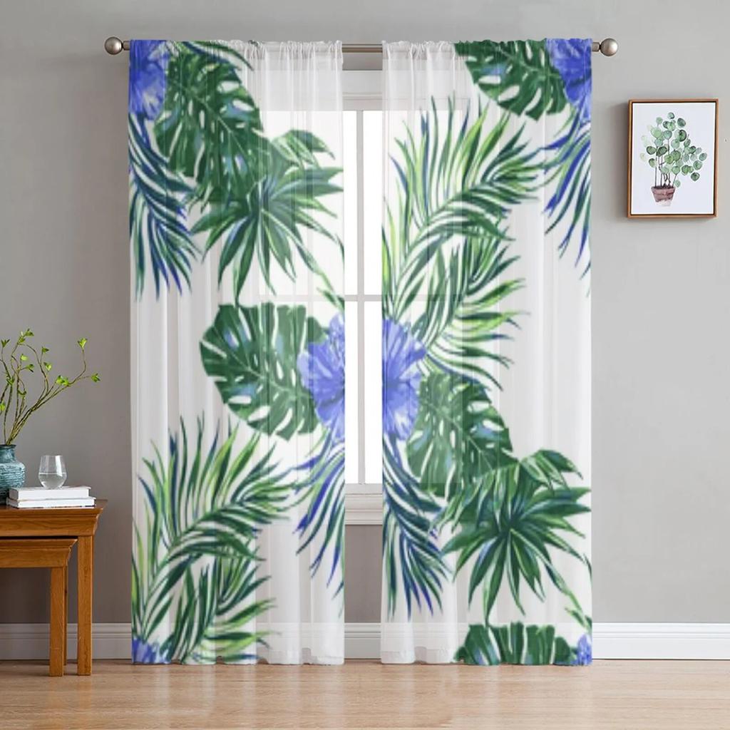 Beautiful Jungle Pattern Sheer Window Curtains For Living Room Bedroom Modern Voile Tulle Curtains Fabric Drapes For Kitchen
