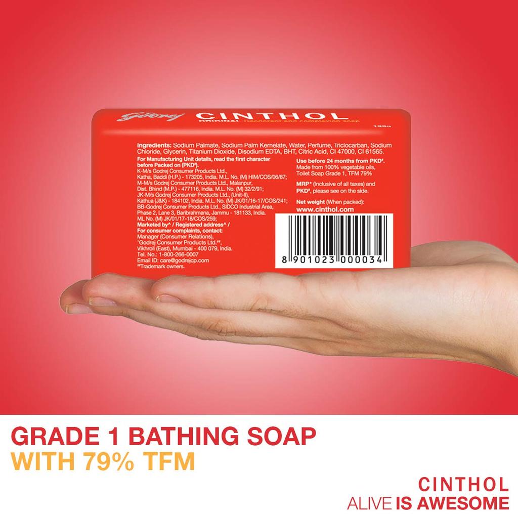 Cinthol Original Bath Soap 99.9% Germ Protection, 100G (Pack Of 4)