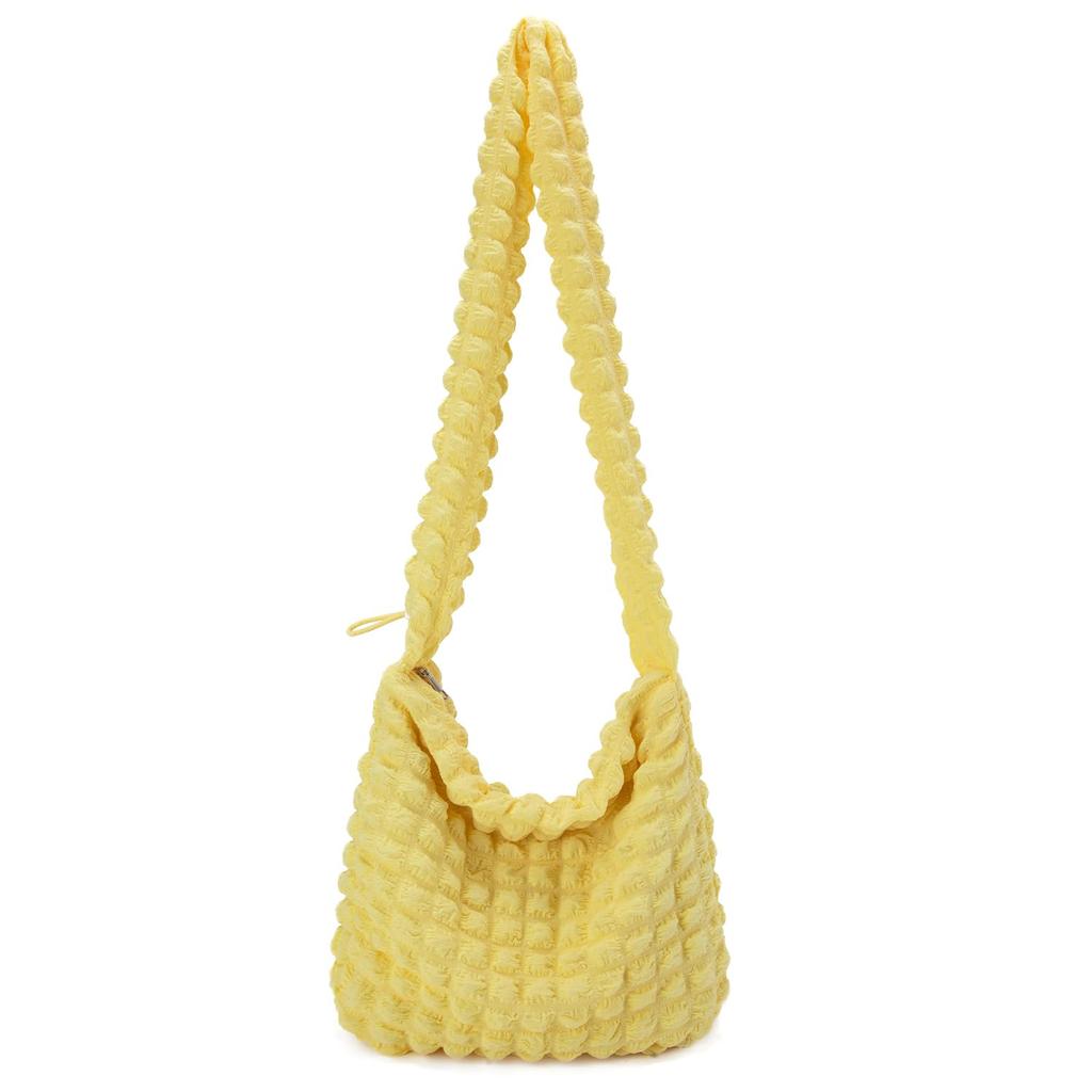 [Bagging] Kobe Liberal Adjustable Popcorn Bag, Waffle Design, Women's, Crossbody Shoulder Bag, A4 Size, Korean Style, CK2505 (Yellow)