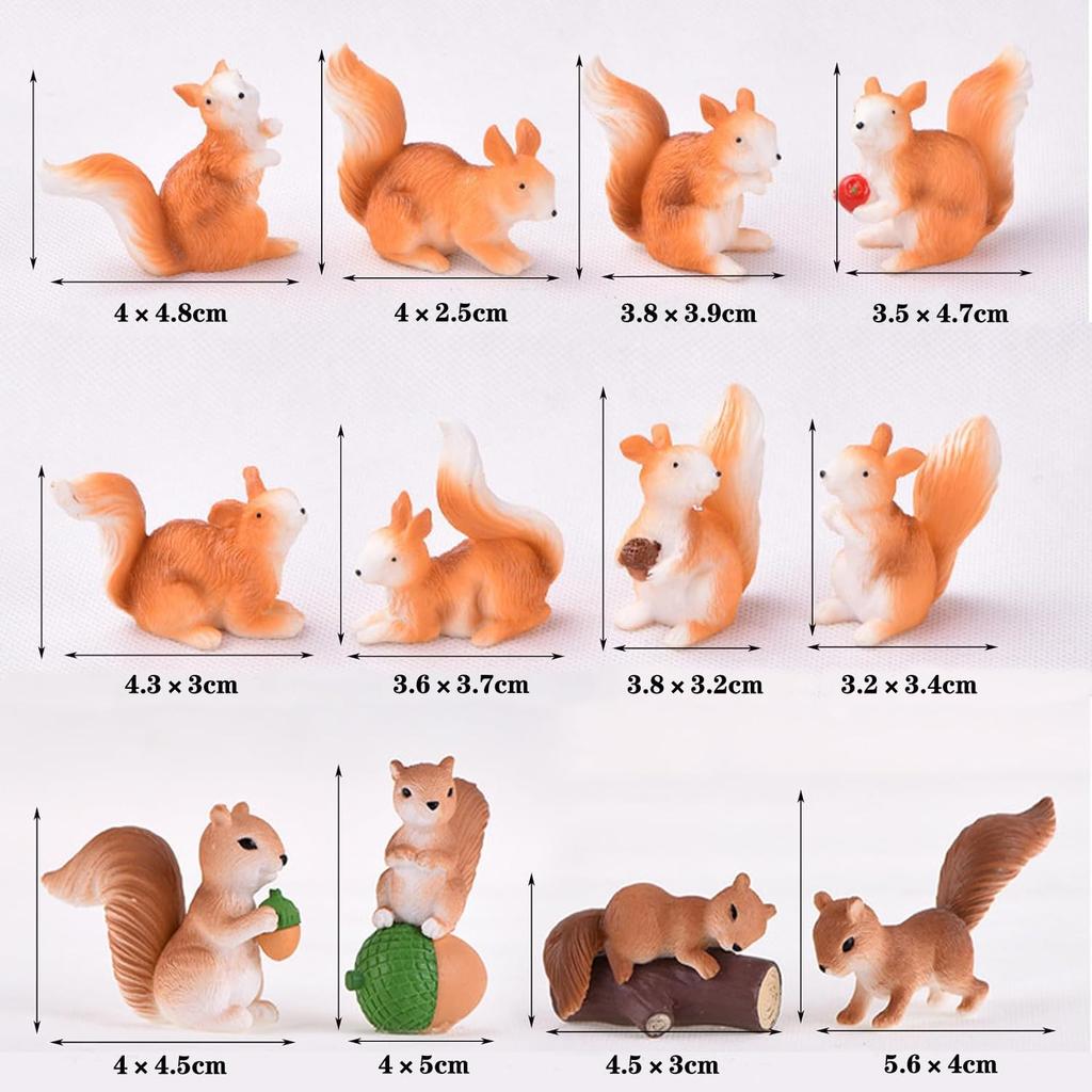 Pinenjoy Cute Squirrel Figurines, 12 Pieces, Miniature Animal Figures, Cake Decorations, Garden Decorations, Funny Birthday Decorations, Small