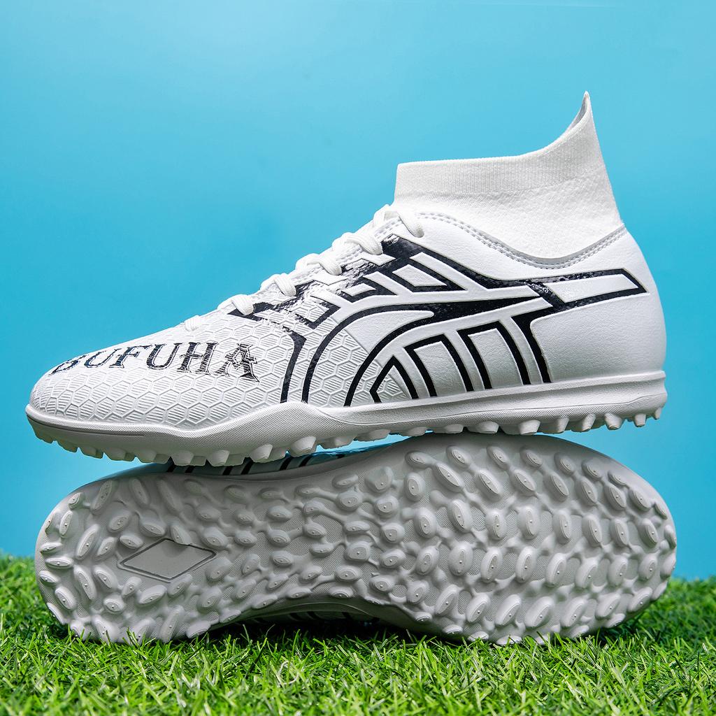 Chaussures de Football Hautes Étudiant Adolescent Chaussures d'Entraînement de Jeu Gazon Artificiel Longs Crampons Brisés Baskets