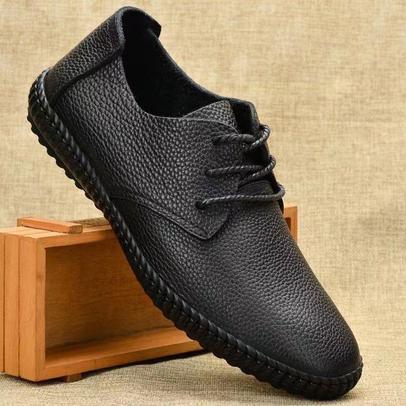 2025 Men's Shoes New Autumn Leather Shoes Men's Doudou Shoes Korean Version Single Shoes Low-top Casual Shoes Lace-up Breathable