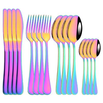 16Pcs Western Dinnerware Cutlery Set Stainless Steel Mirror Polished Rainbow Flaware Tableware Set Dinner Fork Spoon Knife Set