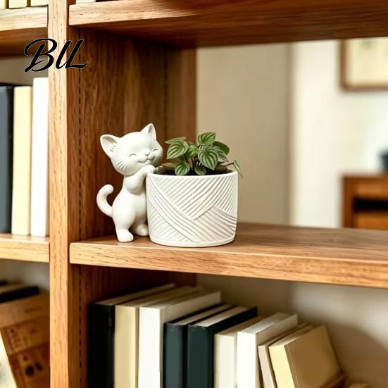 Cute Kitty Flower Pot 3D Printed Cat Planter, Pot, Decorative Mini Animal Plant for Succulents Cacti, Home Office Desk Decor Compact Indoor