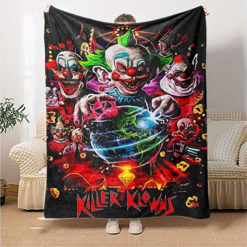 Killer Clown Horror Print Flannel Blanket High Quality Warm Comfortable Cover for All Seasons Perfect for Gifts Home Decor