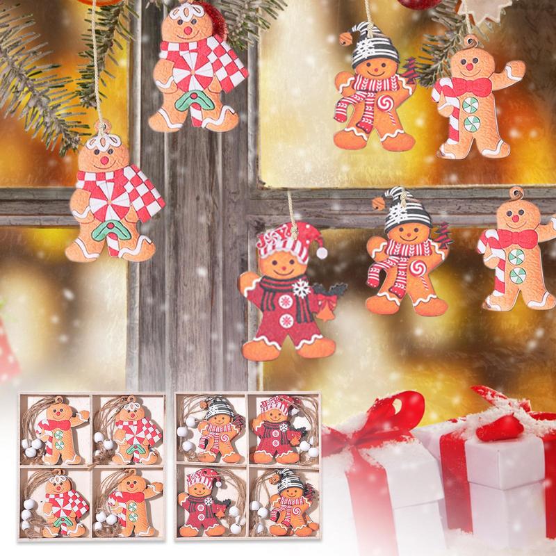 Christmas Gingerbread Wood Ornaments 12X Wall Tree Ornament Christmas Gingerbread Man Seasonal Decor Photography Props Indoor