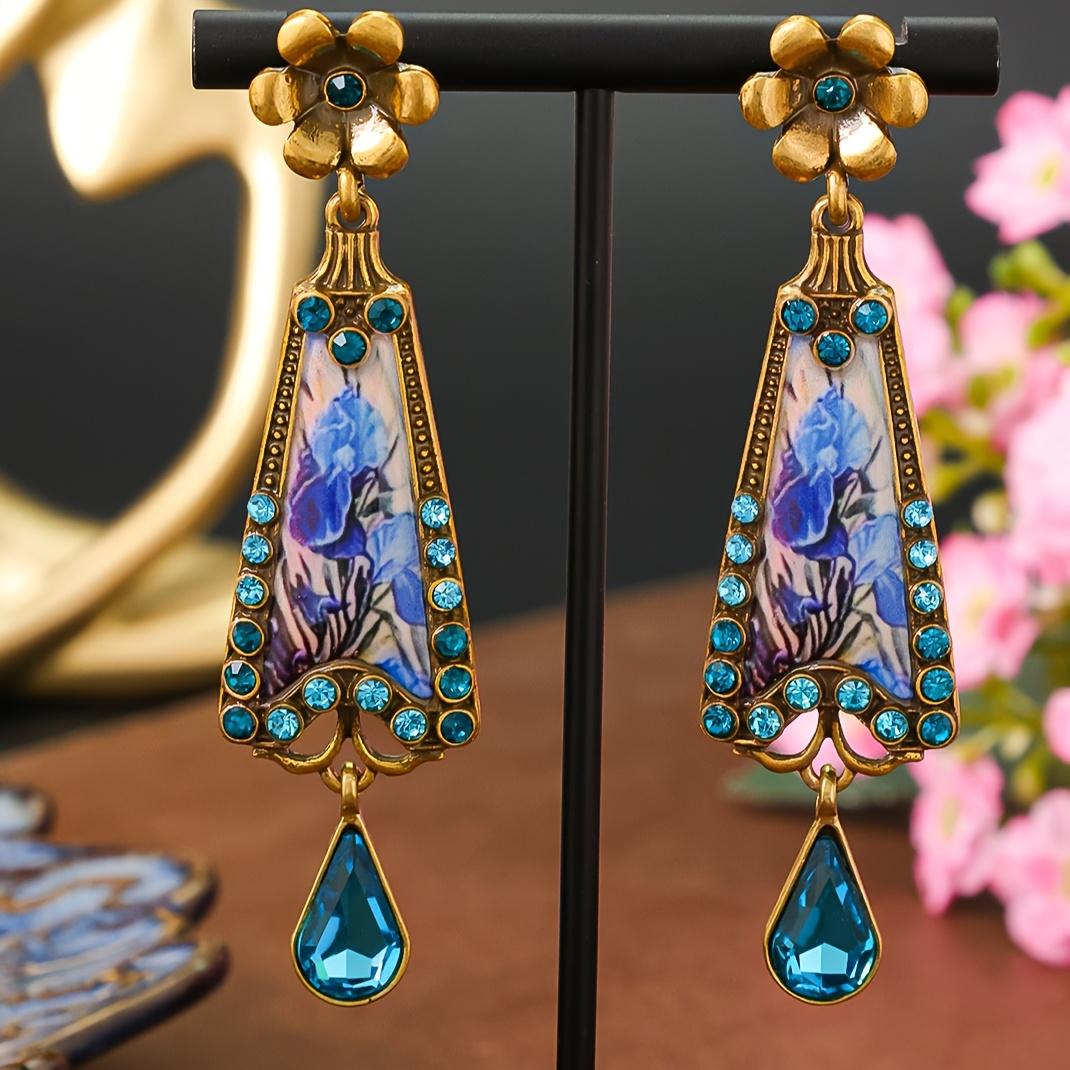 

1 пара винтажных серег с цветочным узором синий