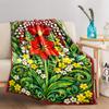 Colorful Floral Pattern Blanket with Red Lilies and Green Leaves Design Blanket, Suitable for Use In the Bedroom, Living Room, On the Sofa