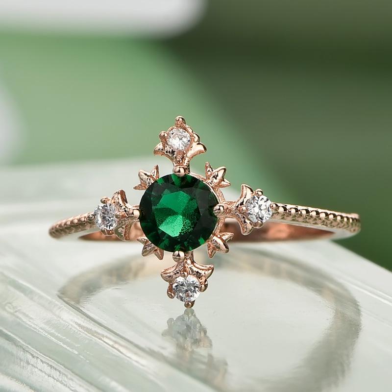 Elegant Green Zircon Copper Ring - Perfect Christmas Gift for Her
