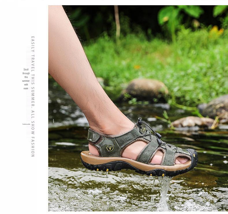 Plus Size Men's Non-Slip Leather Sandals for Summer Beach & Outdoor Use