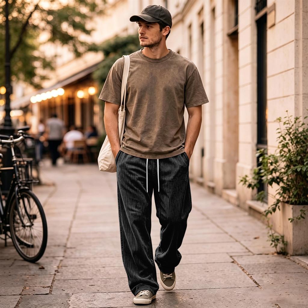 Herren Cordhose Lockere Passform Weiter Beinschnitt Lässig Street Bequem Hose