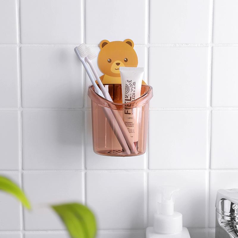 Toilet Bear Hug Toothbrush Cup Toothpaste Storage Rack Bathroom Non-Punching Wall-Mounted Drain Bear Storage Cup