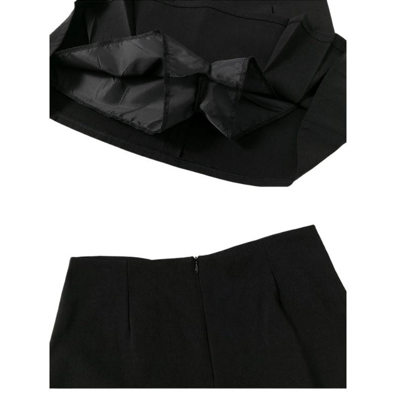 2023 Spring/Summer Black Chinese Style A-line Slimming High Waist Midi Skirt for Women