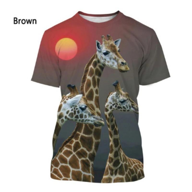 T-shirt da uomo Divertimento Estivo Stampa 3D Animali Giraffa Casual Street Manica Corta