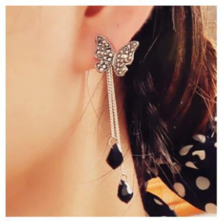 Korean Fashion Butterfly Crystal Tassel Water Drop Earrings