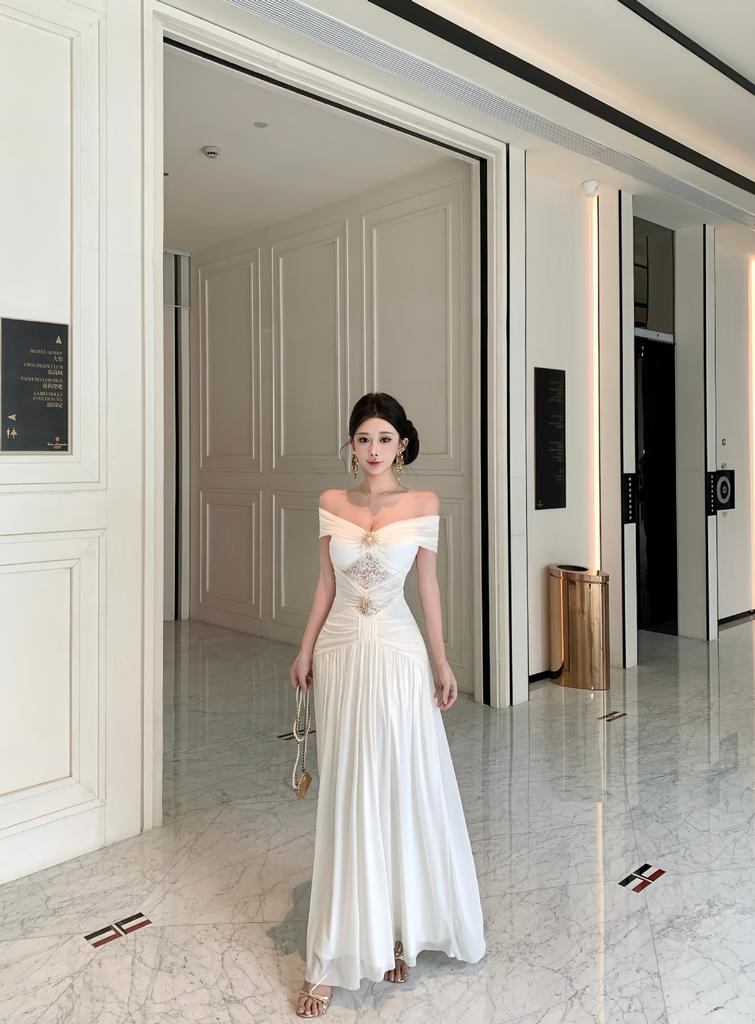 Muse Fan Premium Sexy Tube Top Dress High-end Temperament Waist Shoulder Banquet Dress Long Dress