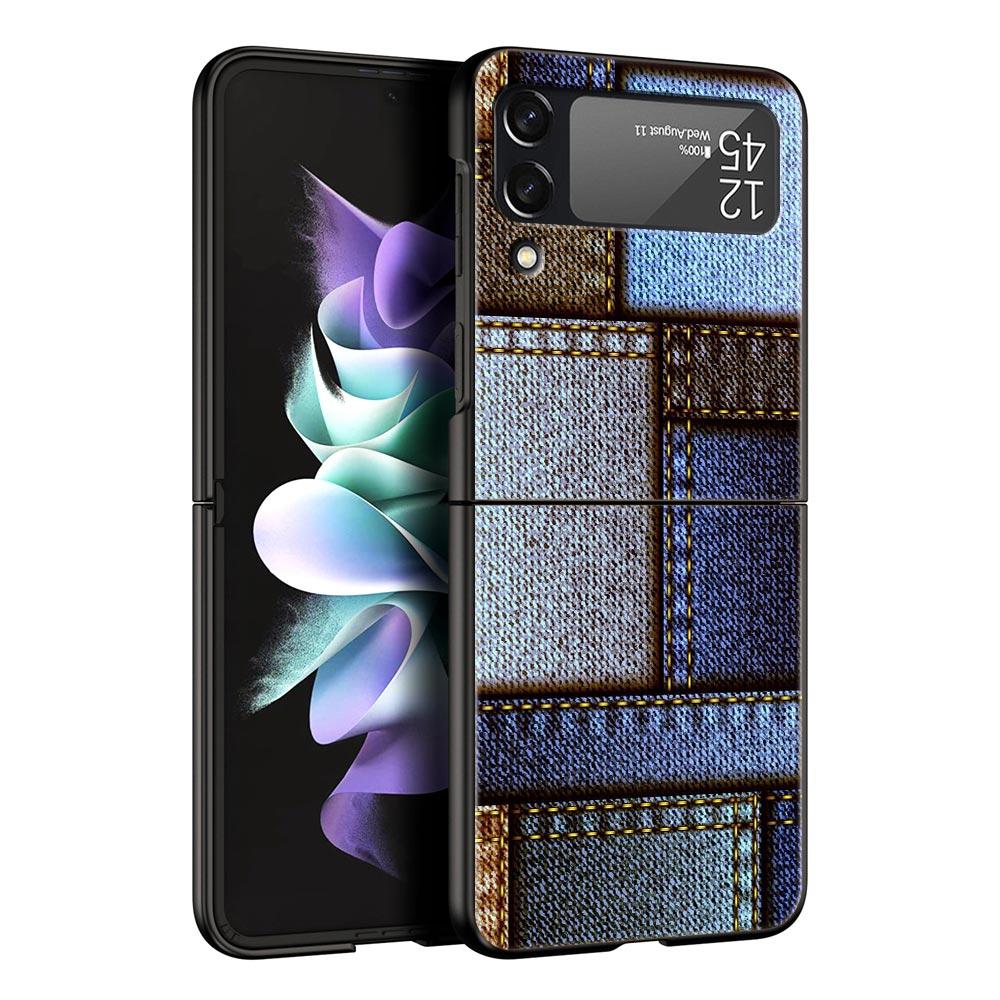 Жесткий чехол для телефона из ПК с кожаным рисунком для Samsung Galaxy Z Flip 7 6 5 4 Черная крышка для Galaxy Z Flip 3 Складной чехол Shell Z Flip 3