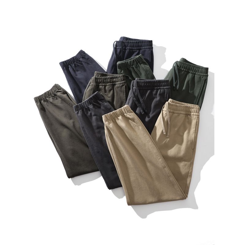 Japanese Retro Heavy-Duty Washed Pure Cotton Jogger Casual Pants for Men, Spring and Autumn Elastic Waist Pants, Export Men's Long Pants