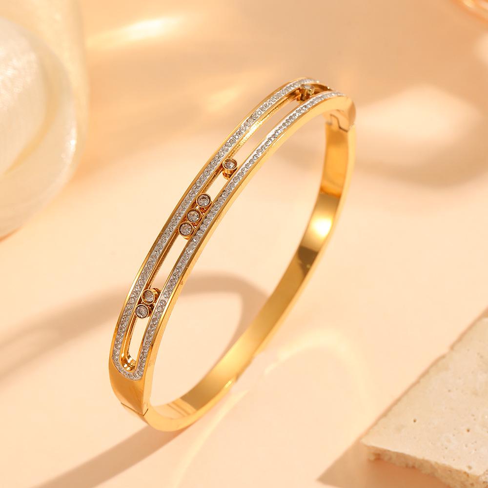 Elegant Rhinestone & Diamond Inlaid Women s Titanium Steel Bracelet