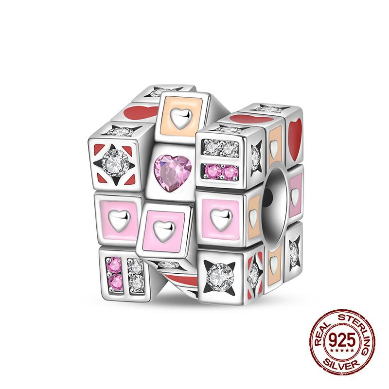 New Silve Charms Beads Love Rubik'S Cube Dreamlike Princess Charms Accessories For Bracelets Woman Jewelry Gifts