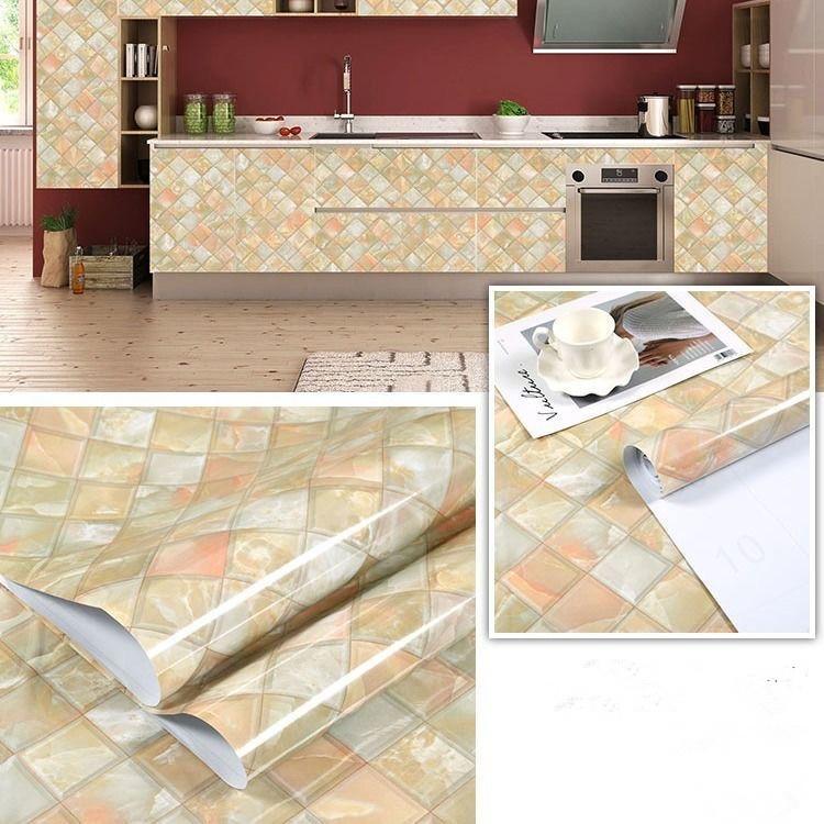 Vinyl Marble Wallpaper Modern Kitchen Oil Proof Waterproof Self Adhesive Fire Prevention Wall Sticker For Ambry Furniture Decor