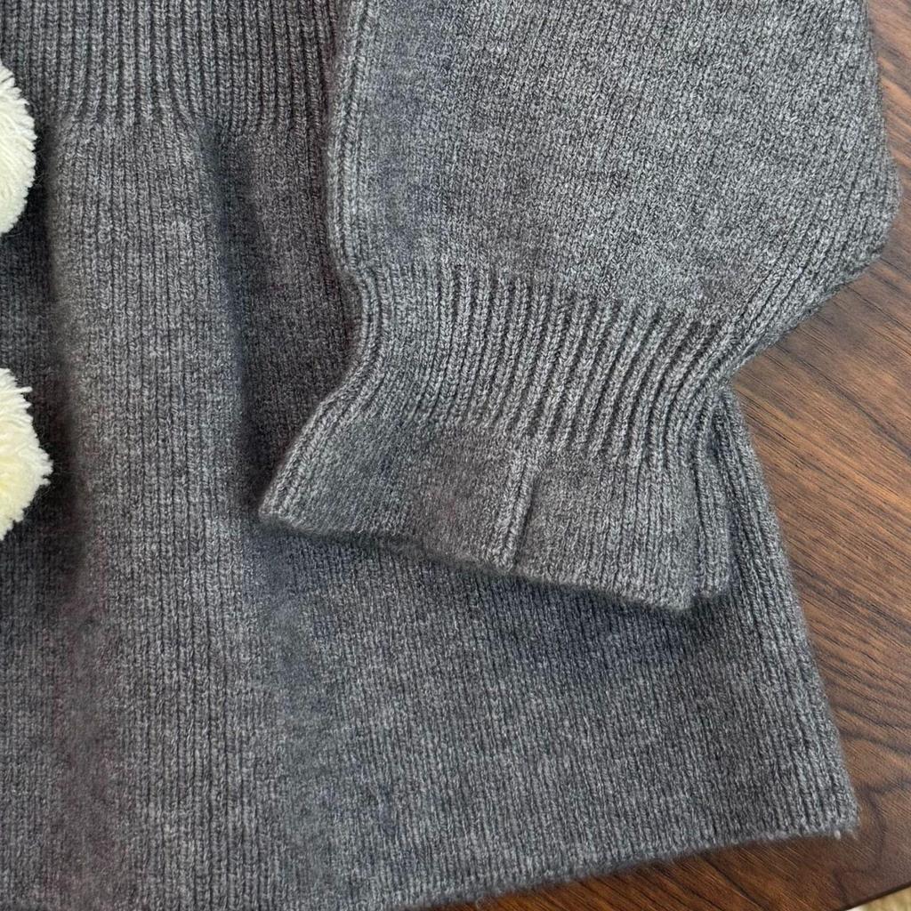 Autumn & Winter Korean Style Girls' Striped Shawl Pullover with Ruffle Hem