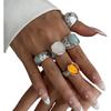5pcs/7pcs Irregular Chunky Smooth Rings Vintage Retro Metal Ring  Matchable Jewelry
