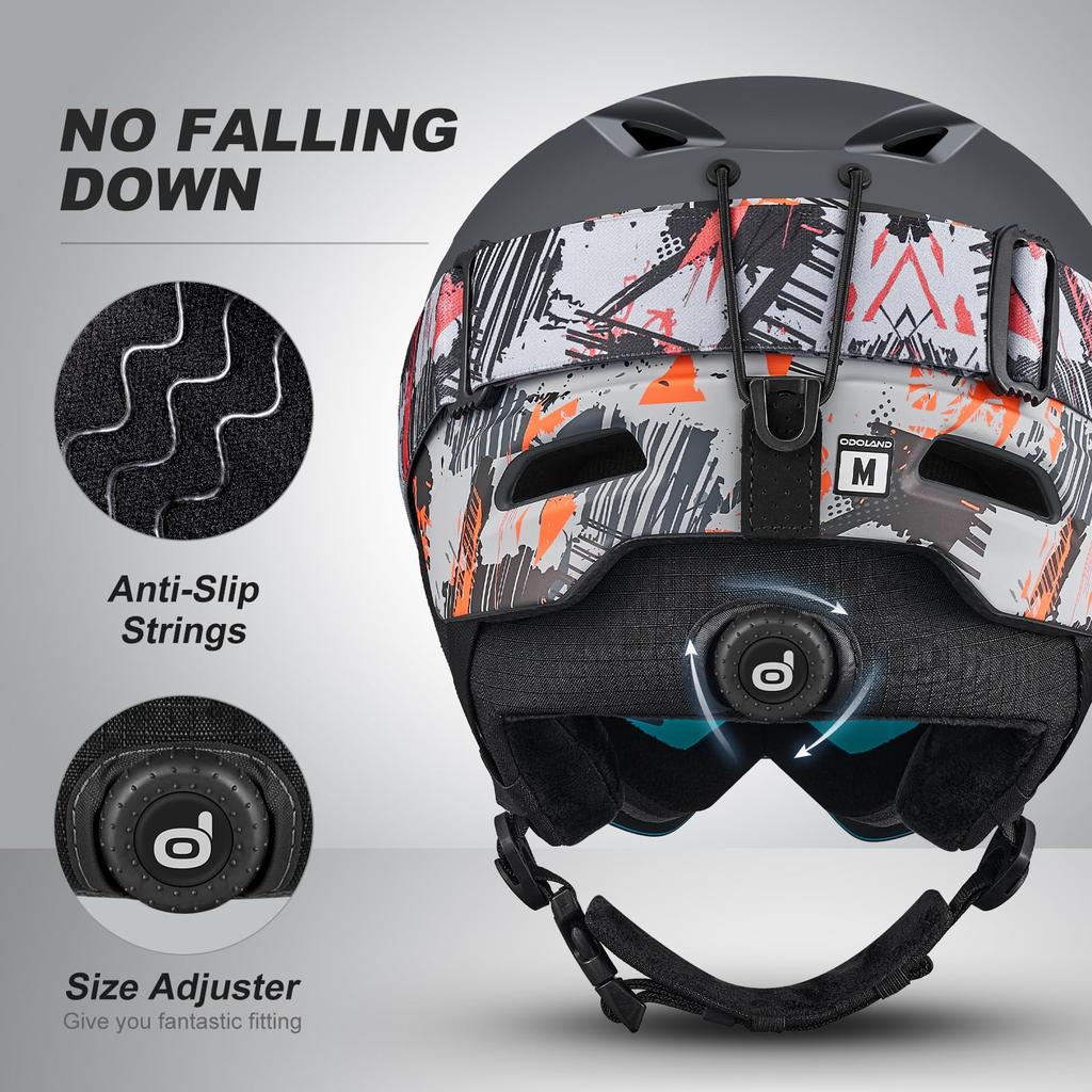 Odoland Ski Helmet and Snow Goggle Size Snowboard Glasses Flat Impact UV Adult L Set, Dial-Type Adjustment, Helmet, Compatible, Lens, Windproof,