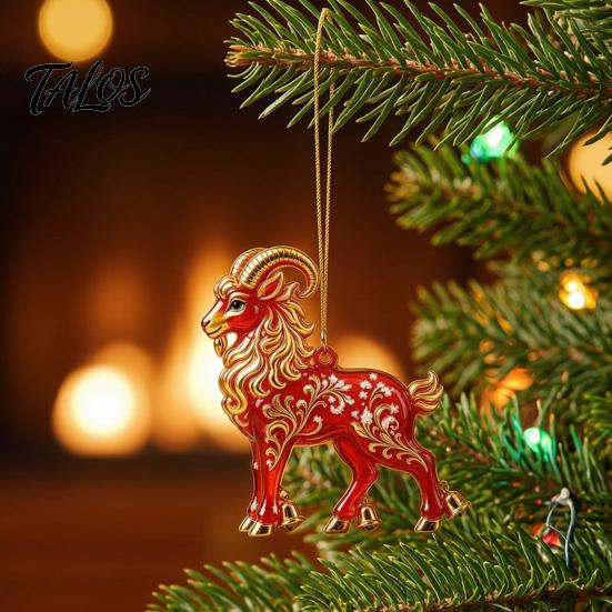 Decorative Ornaments for Office Goat Christmas Car Hanging Ornament, 2D Acrylic Pendant with Tree String, Cute Animal Decor Rearview Mirror,