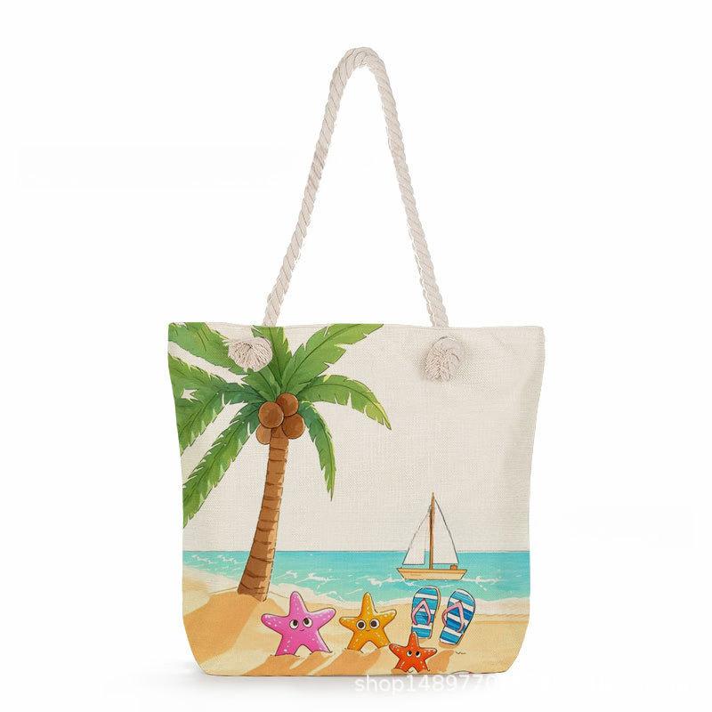 Multifunctional  Beach shells Printed Thick Rope Shoulder Beach Bag 7575