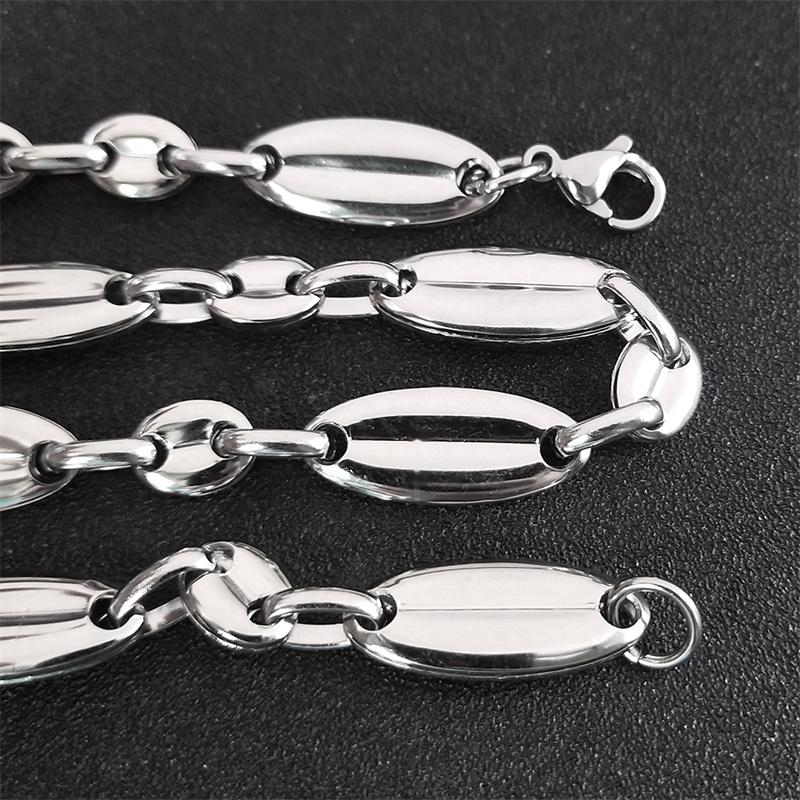 Stainless Steel Big Coffee Beans Seeds Link Chain Necklace Silver Color Hip Hop Long Necklaces for Man Women Jewelry Colar