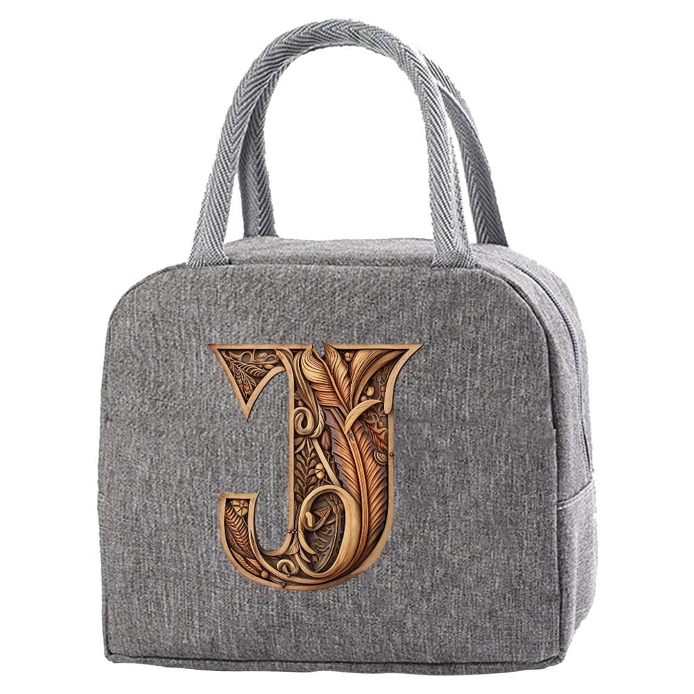 Portable Food Insulation for Traveling Wood Art Letter Printing Box Picnic Waterproof Oxford Zipper Insulation Lunch Bag
