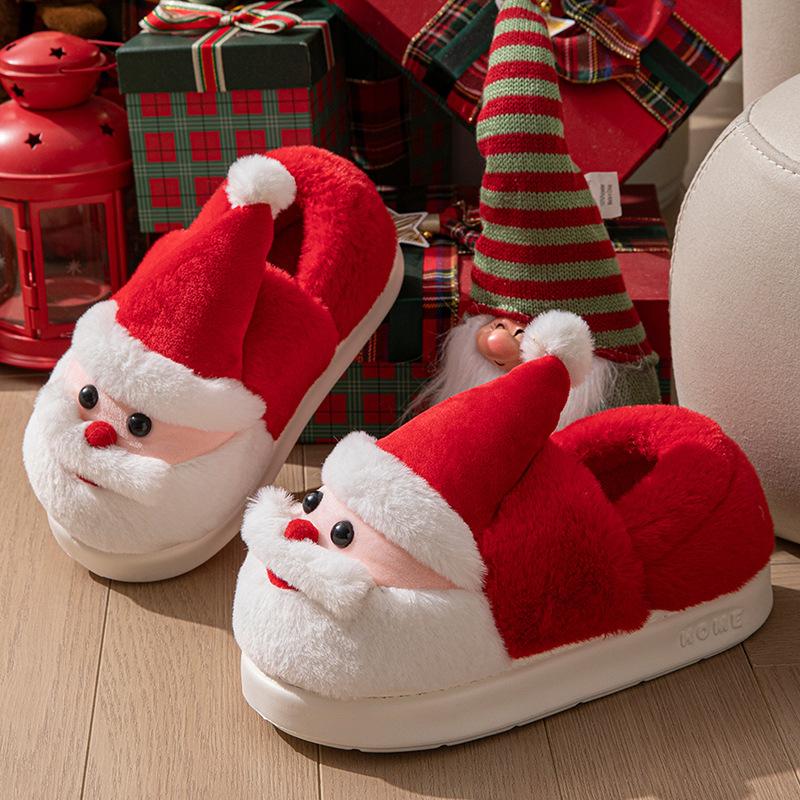 Women's Christmas Fuzzy Home Slippers Closed-back Cozy Faux Fur House Shoes for Women Winter Warm Non-Slip Memory Foam Slippers for Indoor and Outdoor