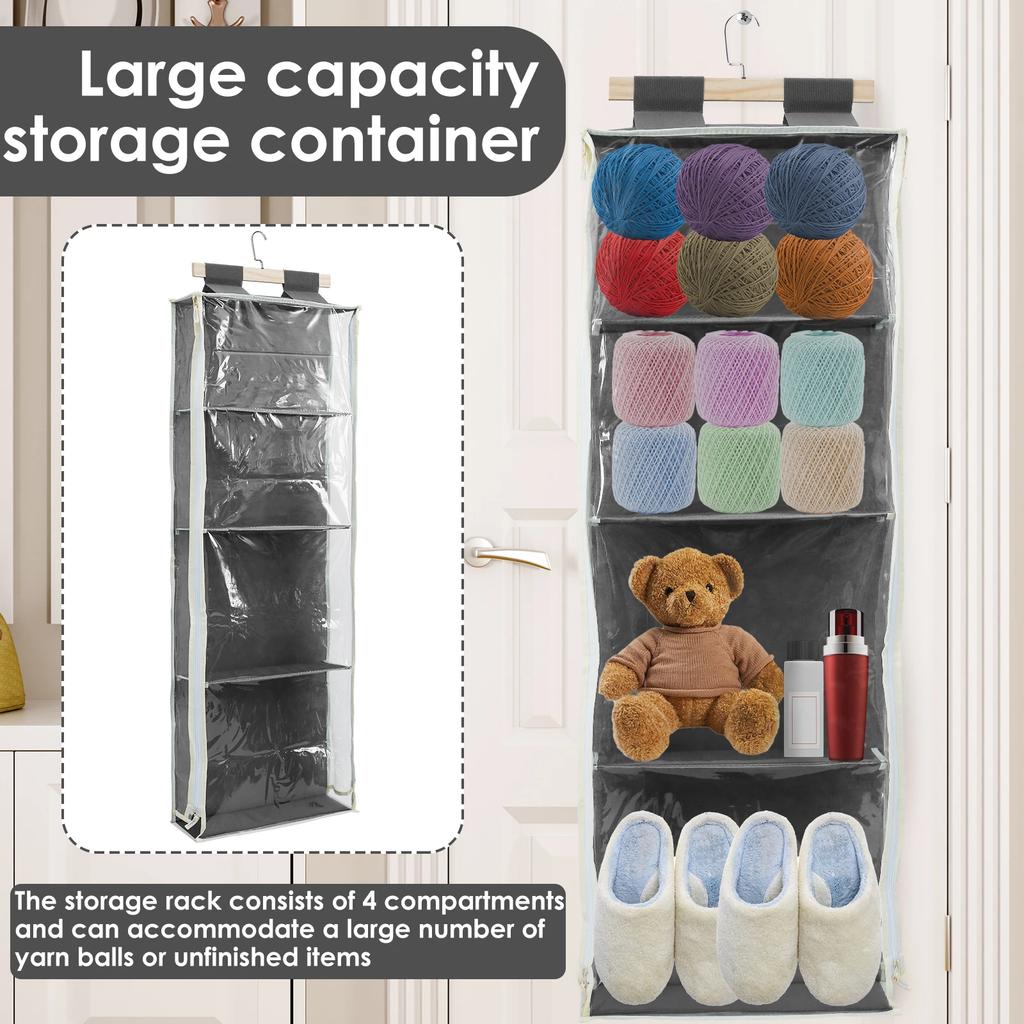 Over The Door Organizer with 4 Large Pockets Large Capacity Knitting Organizer Storage with Zipper Toy Plush/Hammock Hanging Bag