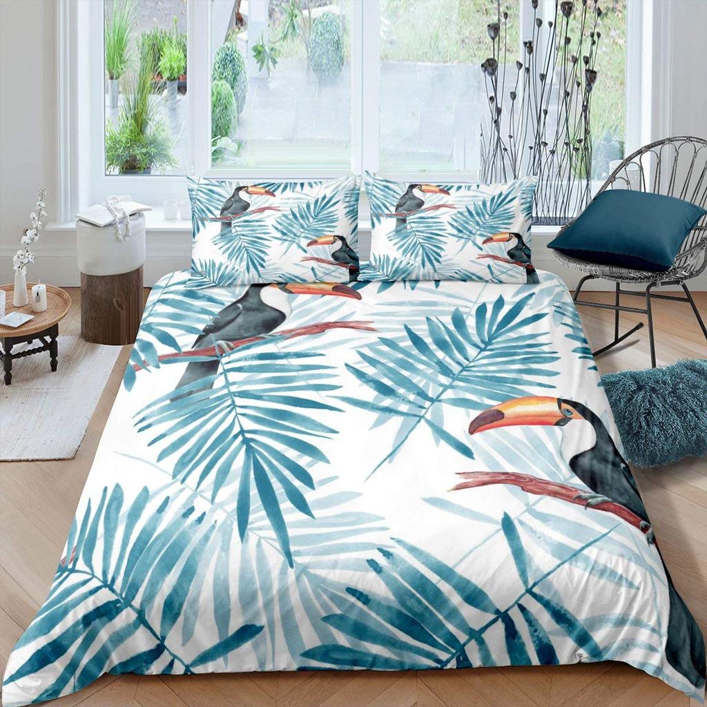 3D Toucan King Queen Duvet Cover Safari Animals Bedding Set Tropical Jungle Birds Quilt Cover Fresh Nature Green Comforter Cover