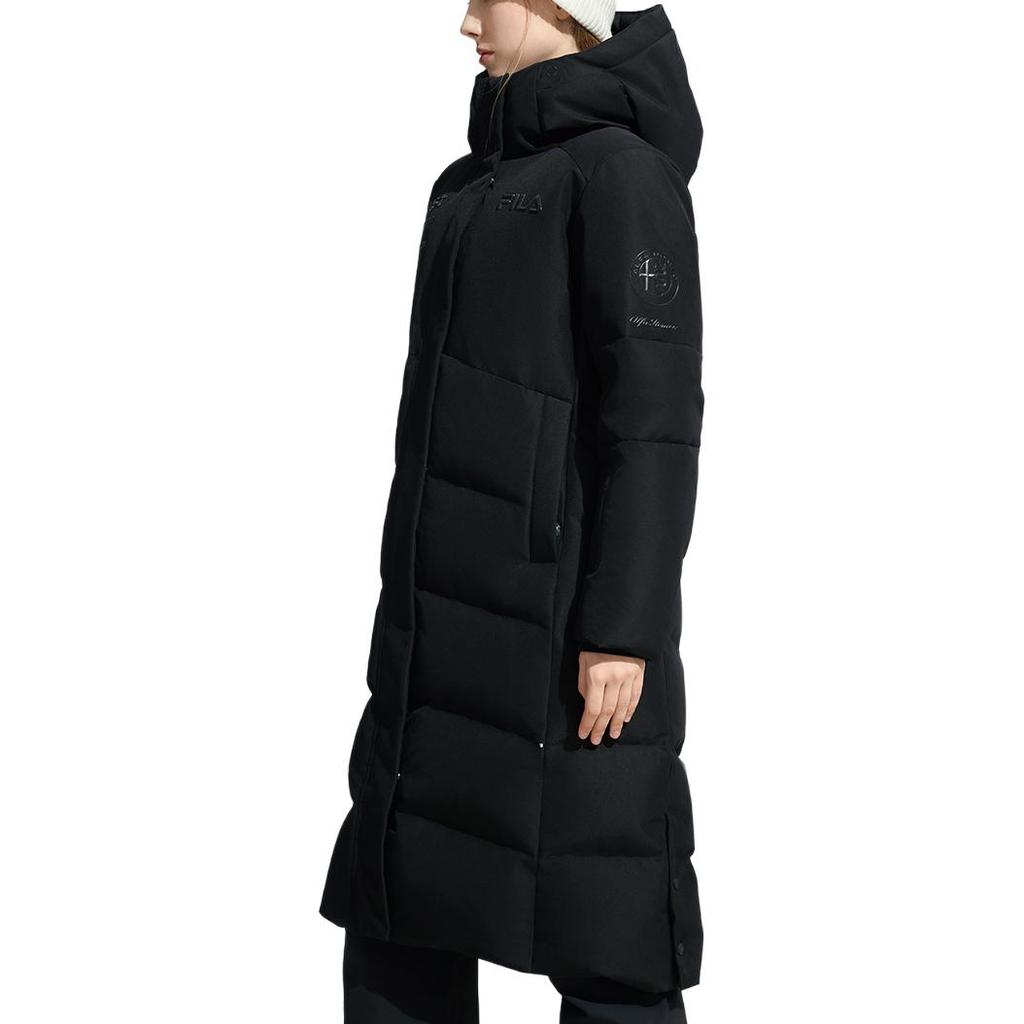 FILA Ski Series Versatile Long Warm Hooded Down Jacket Women outerwear Deep-Black A11W446920FBK