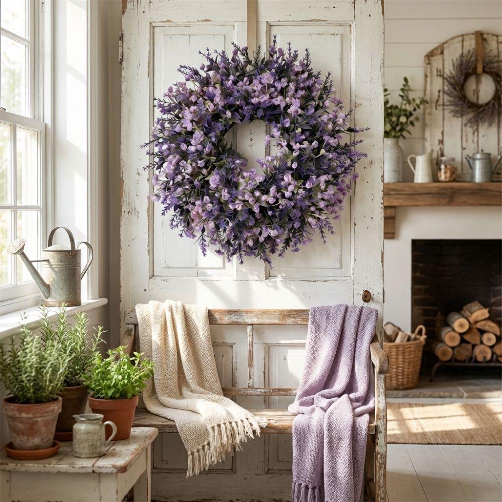 Fresh Artificial Lavender Wreath Vivid Colors Fake Flower Wreath Simulated Garland  Home Party