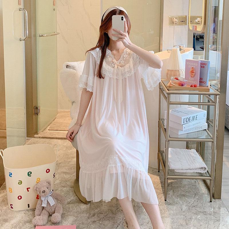 Women's Lace Nightwear Short Sleeve Nightdress Summer Fashion Women's Loose Nightdress