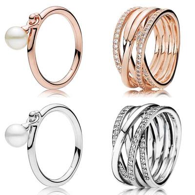 Authentic 925 Sterling Silver Ring Rose Openwork Eternity Entwined Contemporary With Pearl Ring For Women Gift Fashion Jewelry