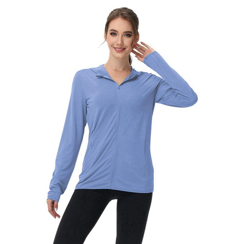Summer Women's UPF50+ Hooded Sun Protection Cardigan Plus Size Sunscreen Coat Long Sleeve Light Jacket