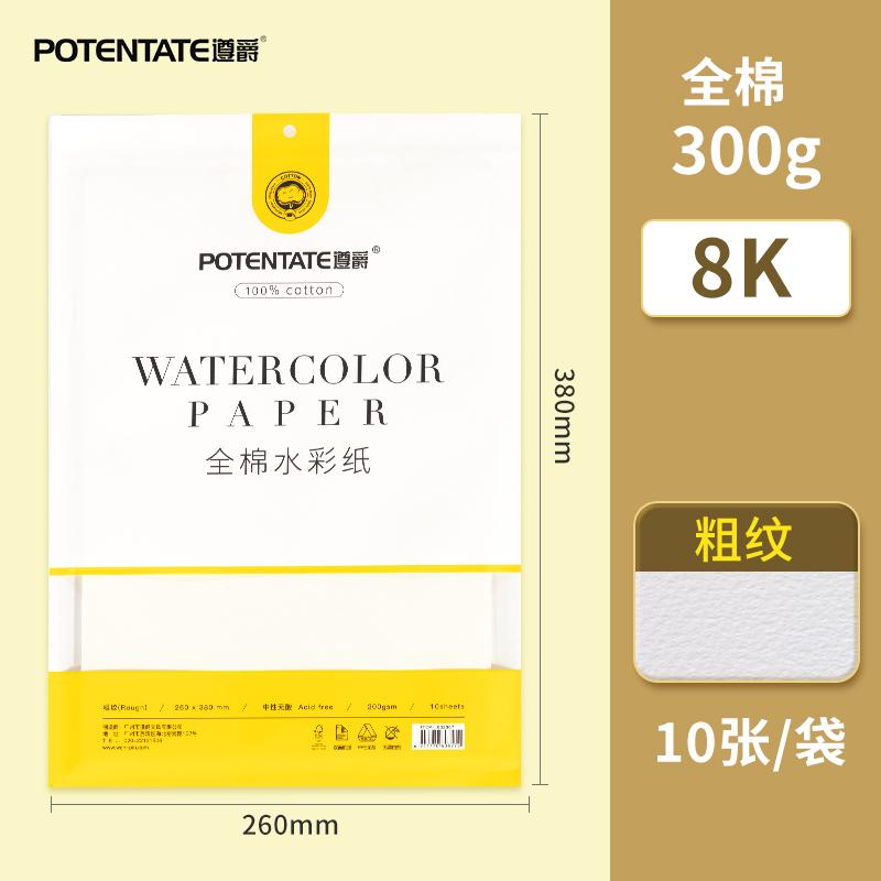 POTENTATE 300g Cotton Watercolor Paper in Bag Cold Press Hot Press Rough Sketching Painting 4K 8K 16K 32K Portable Acid Free